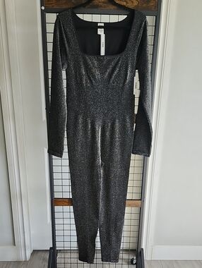 PINK Victoria's Secret Shimmery Black Square-Neck Jumpsuit